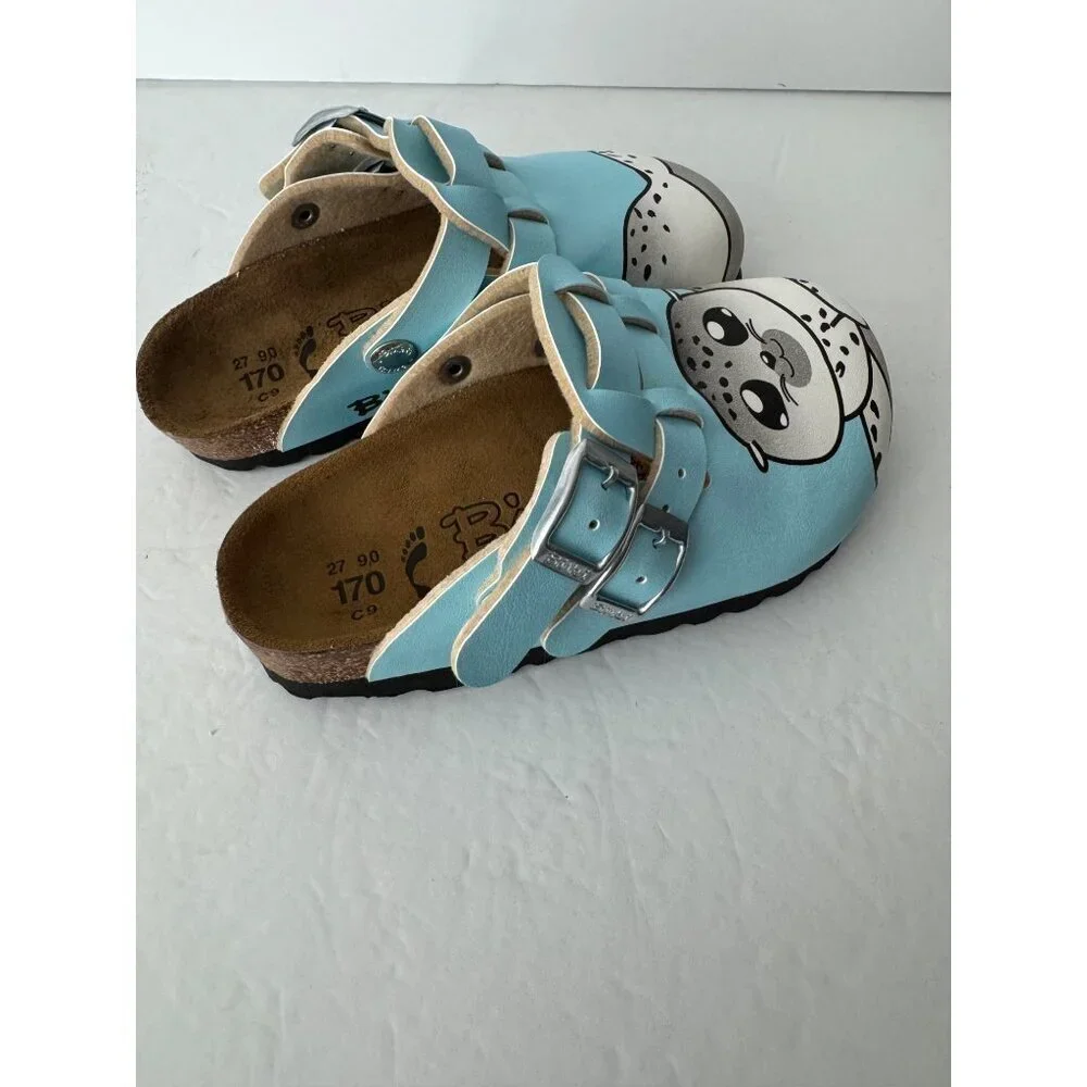 Birkenstock Birki's Child Kay Gray Seal Light Blue Birko Flor Mules EU 27 C 9